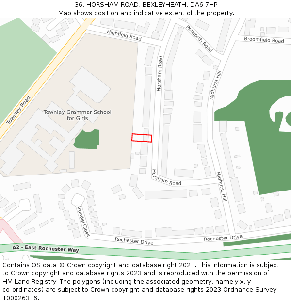 36, HORSHAM ROAD, BEXLEYHEATH, DA6 7HP: Location map and indicative extent of plot