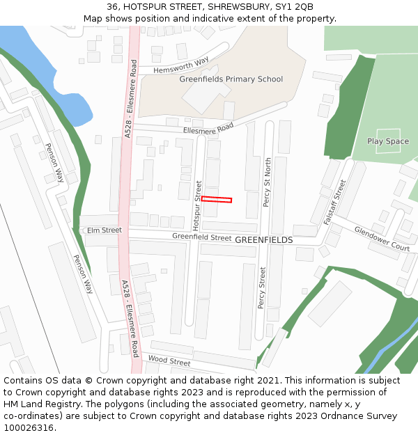 36, HOTSPUR STREET, SHREWSBURY, SY1 2QB: Location map and indicative extent of plot