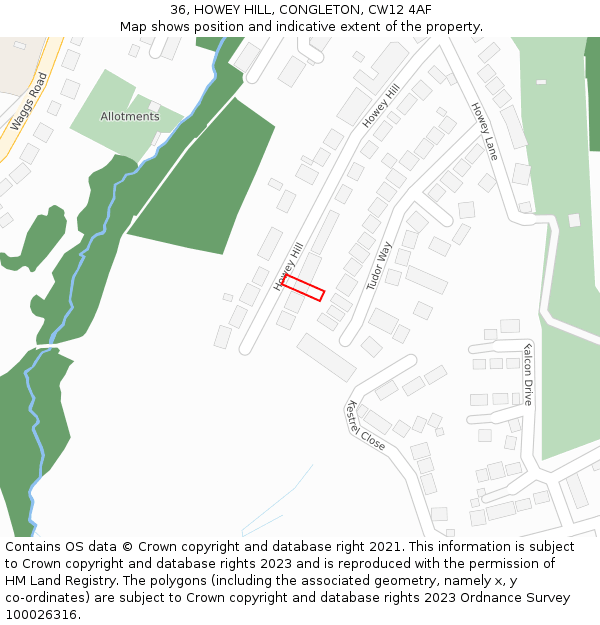 36, HOWEY HILL, CONGLETON, CW12 4AF: Location map and indicative extent of plot