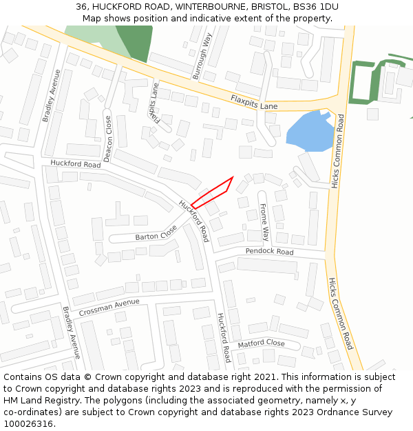 36, HUCKFORD ROAD, WINTERBOURNE, BRISTOL, BS36 1DU: Location map and indicative extent of plot