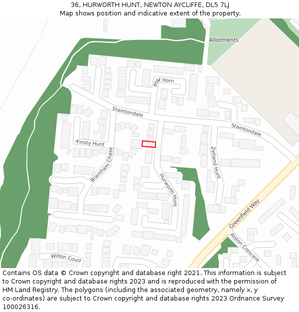 36, HURWORTH HUNT, NEWTON AYCLIFFE, DL5 7LJ: Location map and indicative extent of plot