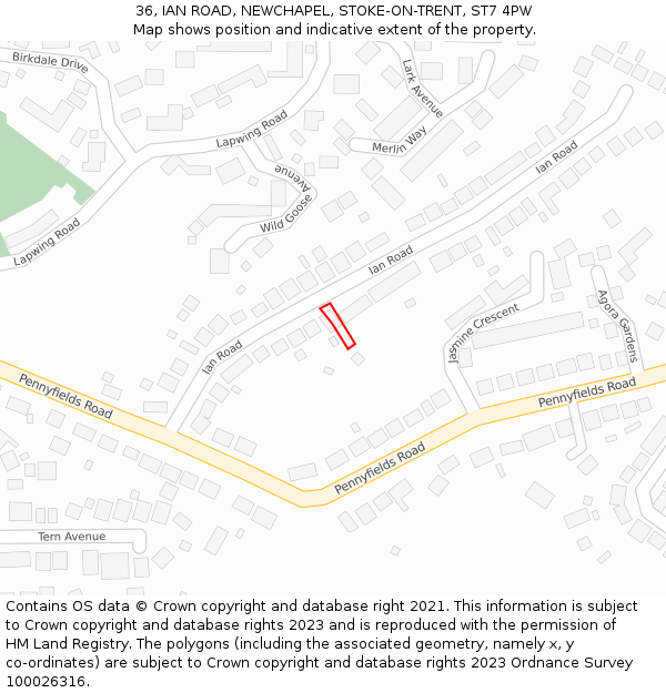 36, IAN ROAD, NEWCHAPEL, STOKE-ON-TRENT, ST7 4PW: Location map and indicative extent of plot