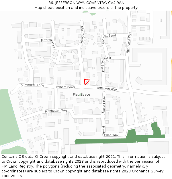 36, JEFFERSON WAY, COVENTRY, CV4 9AN: Location map and indicative extent of plot