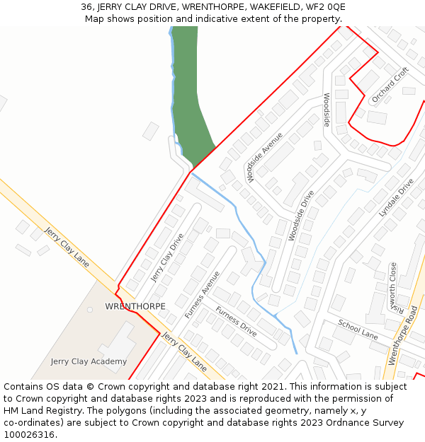 36, JERRY CLAY DRIVE, WRENTHORPE, WAKEFIELD, WF2 0QE: Location map and indicative extent of plot