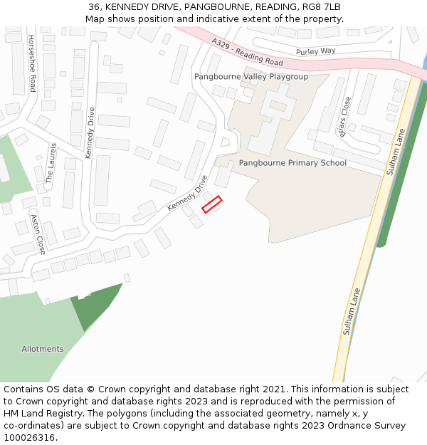 36, KENNEDY DRIVE, PANGBOURNE, READING, RG8 7LB: Location map and indicative extent of plot