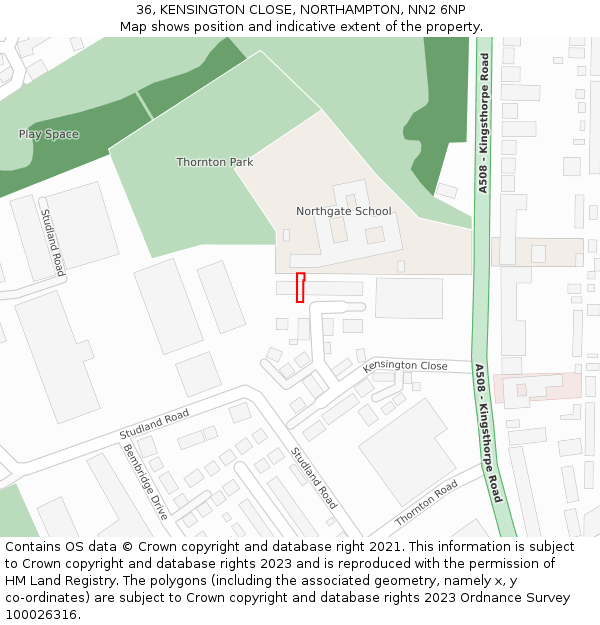 36, KENSINGTON CLOSE, NORTHAMPTON, NN2 6NP: Location map and indicative extent of plot