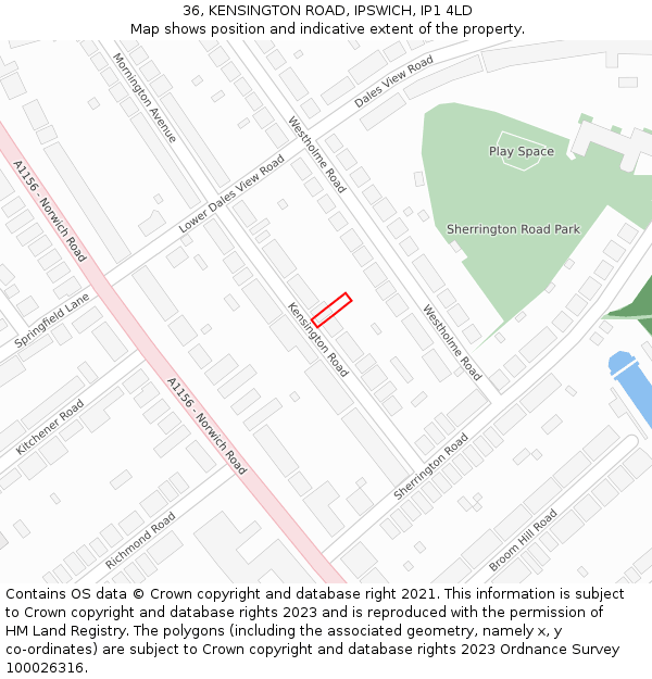 36, KENSINGTON ROAD, IPSWICH, IP1 4LD: Location map and indicative extent of plot