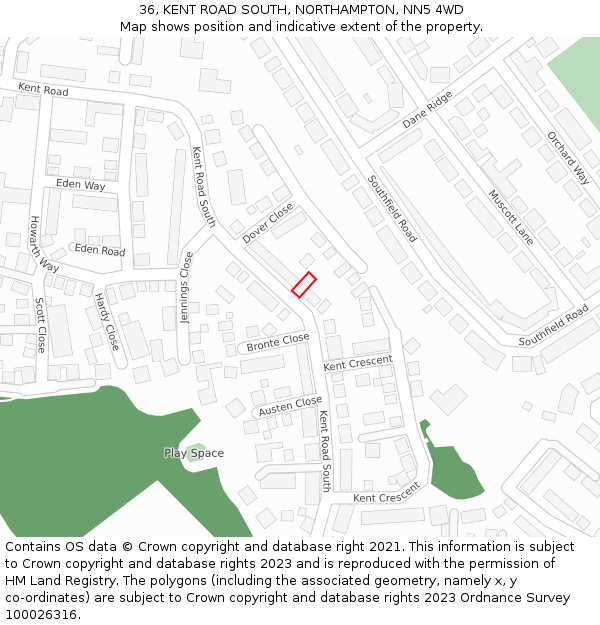 36, KENT ROAD SOUTH, NORTHAMPTON, NN5 4WD: Location map and indicative extent of plot