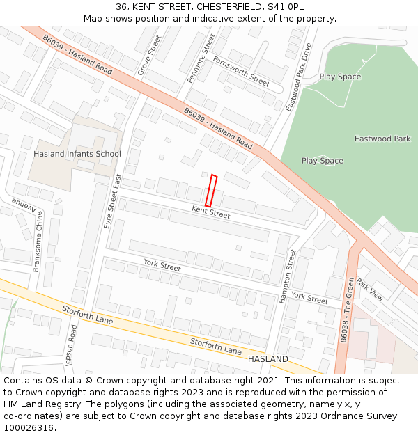 36, KENT STREET, CHESTERFIELD, S41 0PL: Location map and indicative extent of plot