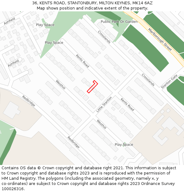 36, KENTS ROAD, STANTONBURY, MILTON KEYNES, MK14 6AZ: Location map and indicative extent of plot