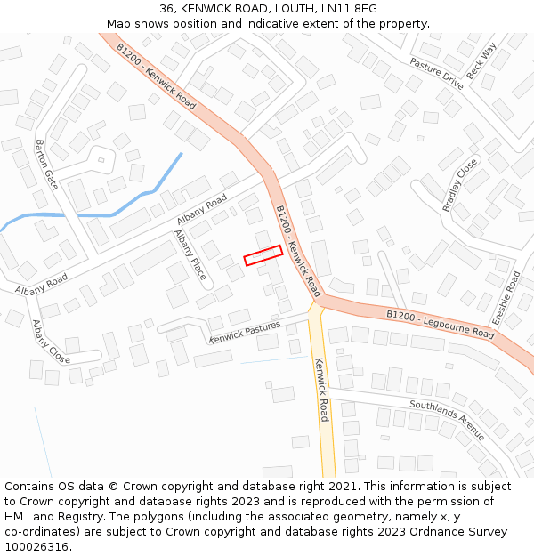 36, KENWICK ROAD, LOUTH, LN11 8EG: Location map and indicative extent of plot