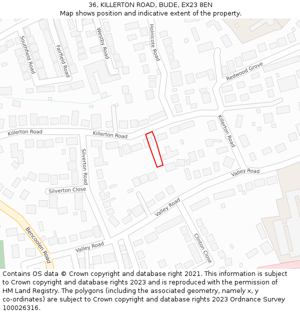 36, KILLERTON ROAD, BUDE, EX23 8EN: Location map and indicative extent of plot