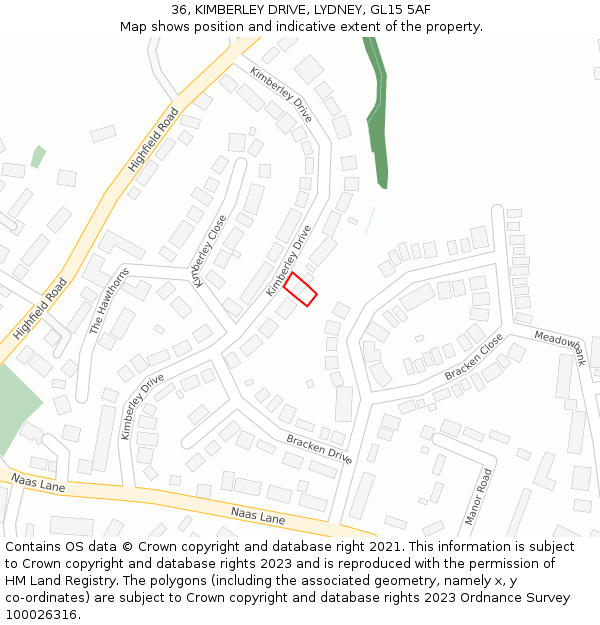 36, KIMBERLEY DRIVE, LYDNEY, GL15 5AF: Location map and indicative extent of plot