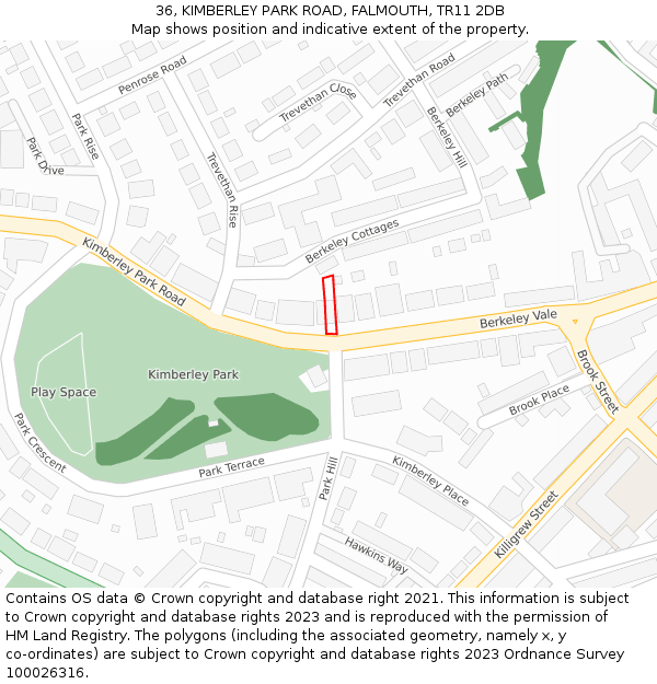 36, KIMBERLEY PARK ROAD, FALMOUTH, TR11 2DB: Location map and indicative extent of plot