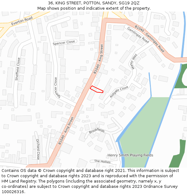 36, KING STREET, POTTON, SANDY, SG19 2QZ: Location map and indicative extent of plot