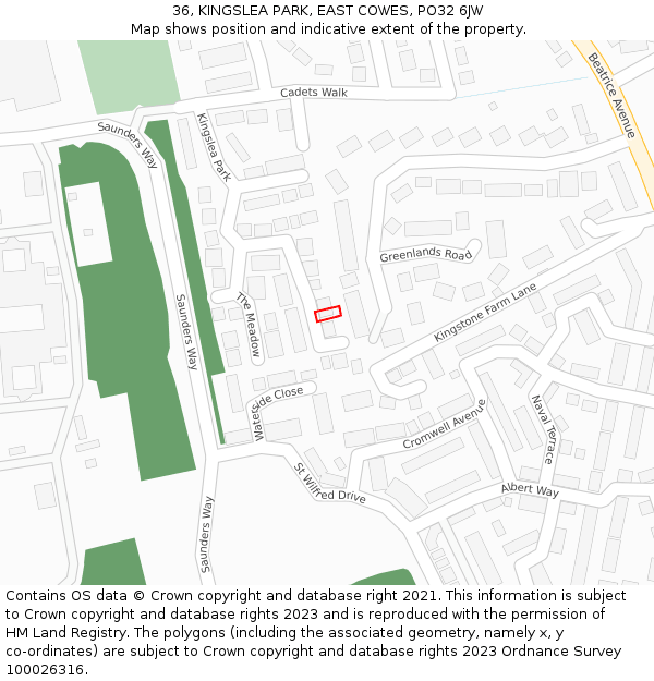 36, KINGSLEA PARK, EAST COWES, PO32 6JW: Location map and indicative extent of plot