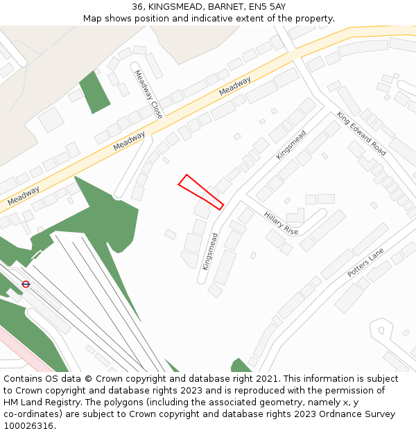 36, KINGSMEAD, BARNET, EN5 5AY: Location map and indicative extent of plot