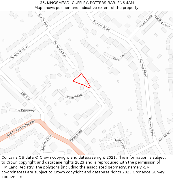 36, KINGSMEAD, CUFFLEY, POTTERS BAR, EN6 4AN: Location map and indicative extent of plot