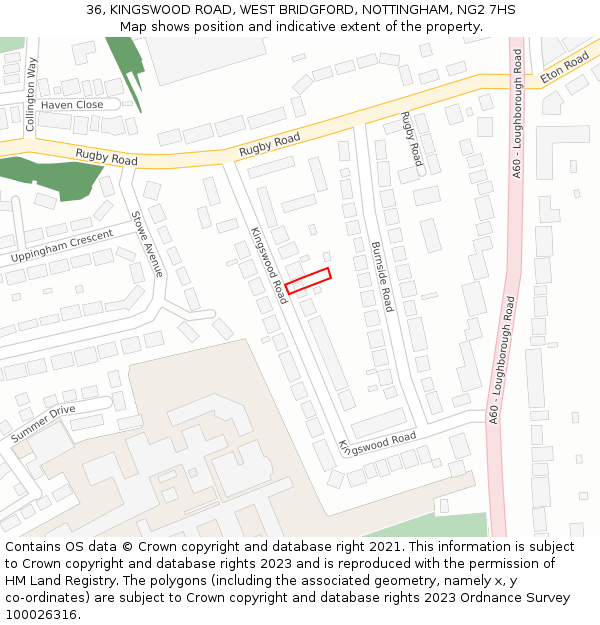 36, KINGSWOOD ROAD, WEST BRIDGFORD, NOTTINGHAM, NG2 7HS: Location map and indicative extent of plot