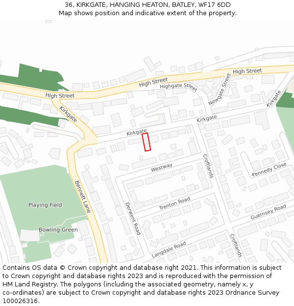 36, KIRKGATE, HANGING HEATON, BATLEY, WF17 6DD: Location map and indicative extent of plot