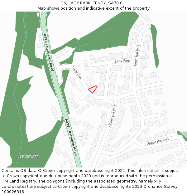 36, LADY PARK, TENBY, SA70 8JH: Location map and indicative extent of plot