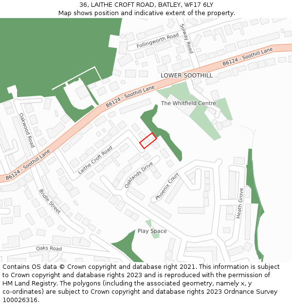 36, LAITHE CROFT ROAD, BATLEY, WF17 6LY: Location map and indicative extent of plot