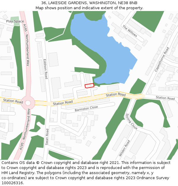 36, LAKESIDE GARDENS, WASHINGTON, NE38 8NB: Location map and indicative extent of plot