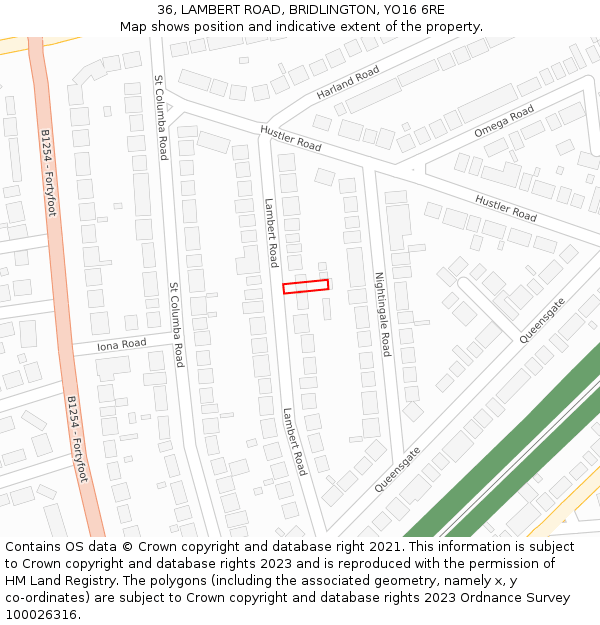 36, LAMBERT ROAD, BRIDLINGTON, YO16 6RE: Location map and indicative extent of plot