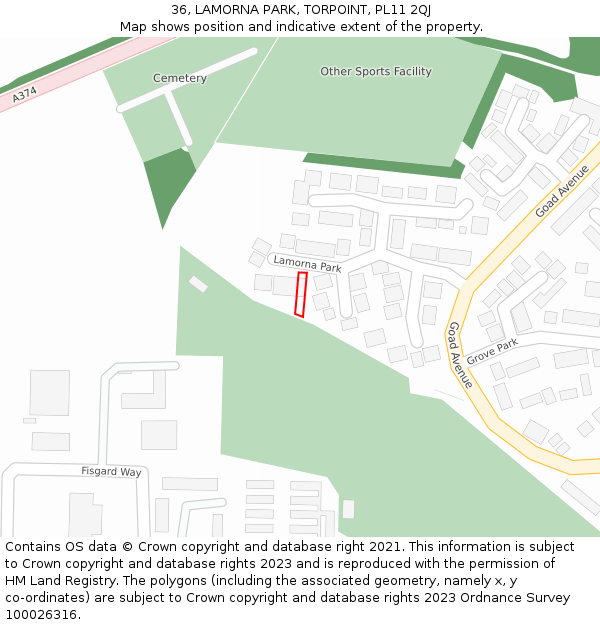 36, LAMORNA PARK, TORPOINT, PL11 2QJ: Location map and indicative extent of plot
