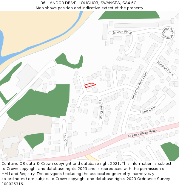 36, LANDOR DRIVE, LOUGHOR, SWANSEA, SA4 6GL: Location map and indicative extent of plot