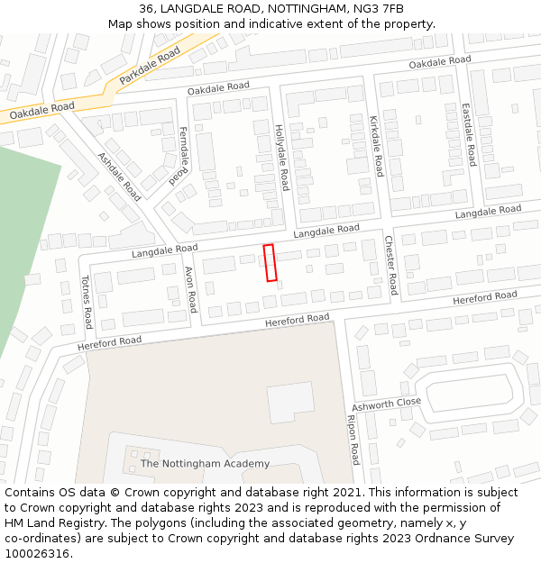 36, LANGDALE ROAD, NOTTINGHAM, NG3 7FB: Location map and indicative extent of plot