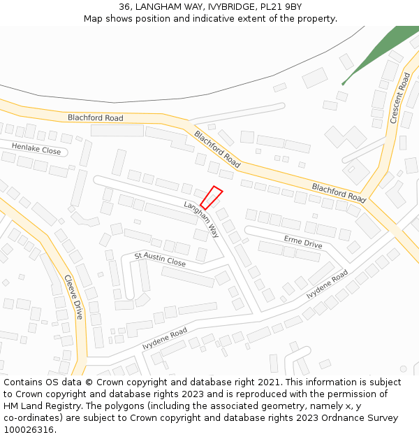 36, LANGHAM WAY, IVYBRIDGE, PL21 9BY: Location map and indicative extent of plot