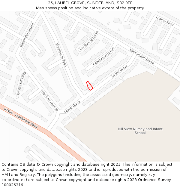 36, LAUREL GROVE, SUNDERLAND, SR2 9EE: Location map and indicative extent of plot