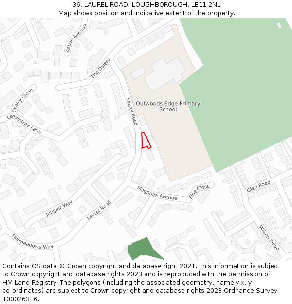 36, LAUREL ROAD, LOUGHBOROUGH, LE11 2NL: Location map and indicative extent of plot