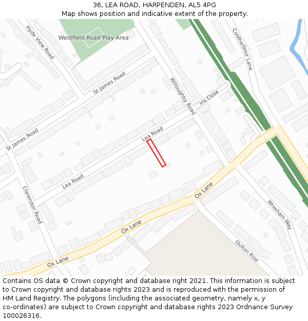 36, LEA ROAD, HARPENDEN, AL5 4PG: Location map and indicative extent of plot