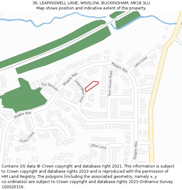 36, LEAPINGWELL LANE, WINSLOW, BUCKINGHAM, MK18 3LU: Location map and indicative extent of plot