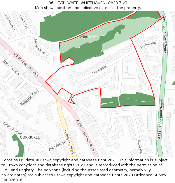 36, LEATHWAITE, WHITEHAVEN, CA28 7UG: Location map and indicative extent of plot