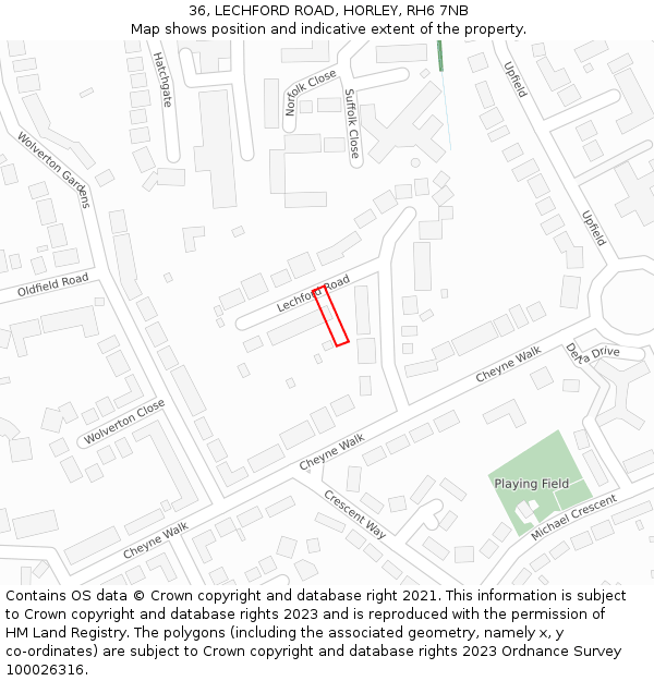 36, LECHFORD ROAD, HORLEY, RH6 7NB: Location map and indicative extent of plot