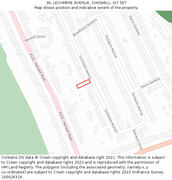 36, LECHMERE AVENUE, CHIGWELL, IG7 5ET: Location map and indicative extent of plot