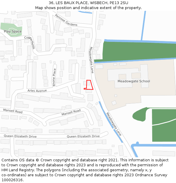 36, LES BAUX PLACE, WISBECH, PE13 2SU: Location map and indicative extent of plot