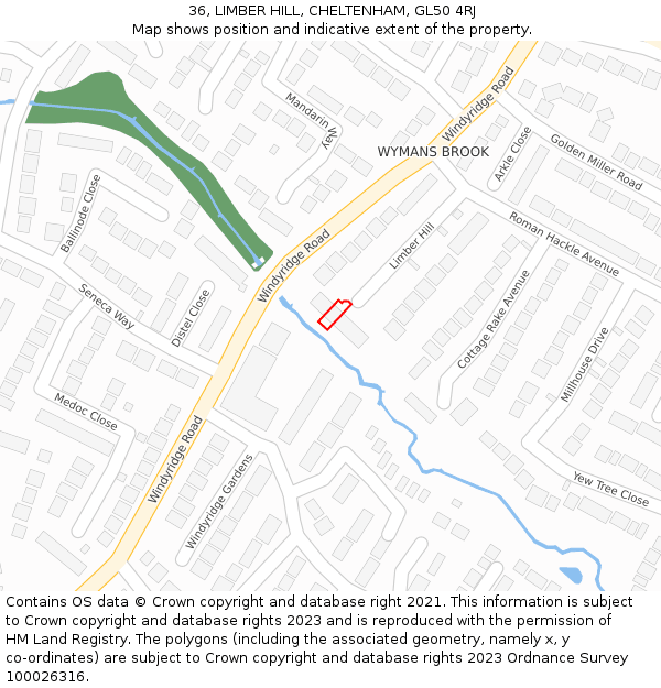 36, LIMBER HILL, CHELTENHAM, GL50 4RJ: Location map and indicative extent of plot