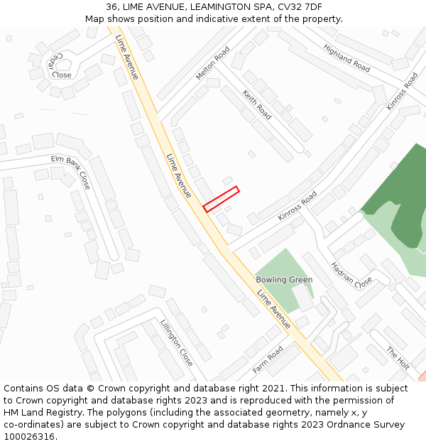 36, LIME AVENUE, LEAMINGTON SPA, CV32 7DF: Location map and indicative extent of plot