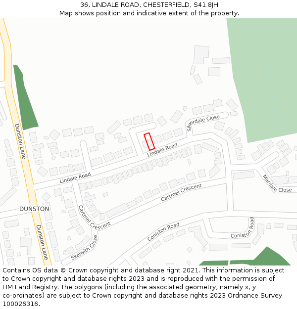 36, LINDALE ROAD, CHESTERFIELD, S41 8JH: Location map and indicative extent of plot