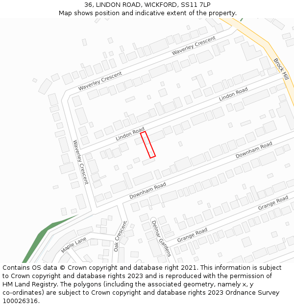 36, LINDON ROAD, WICKFORD, SS11 7LP: Location map and indicative extent of plot