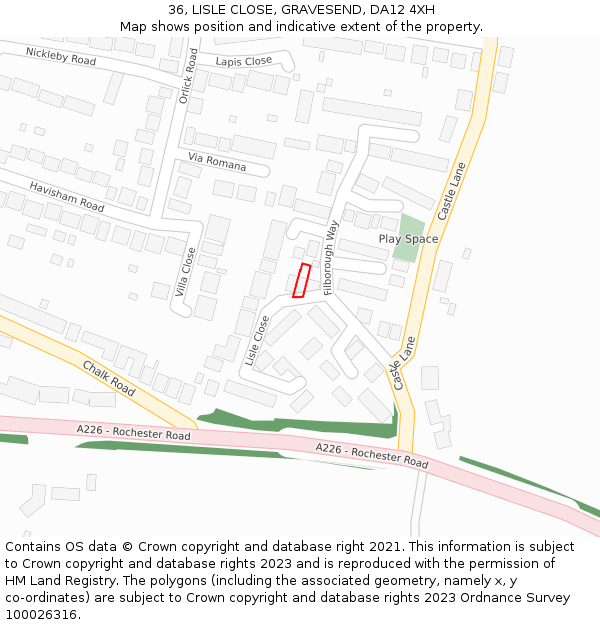 36, LISLE CLOSE, GRAVESEND, DA12 4XH: Location map and indicative extent of plot