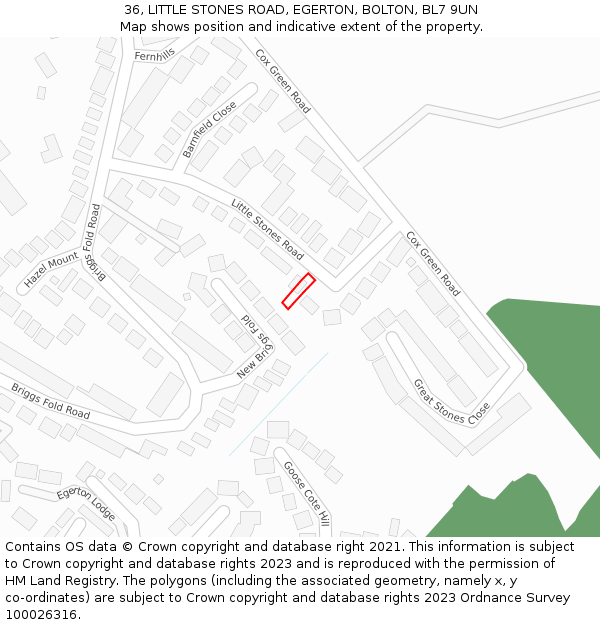 36, LITTLE STONES ROAD, EGERTON, BOLTON, BL7 9UN: Location map and indicative extent of plot