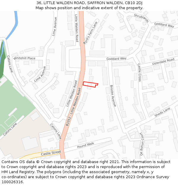 36, LITTLE WALDEN ROAD, SAFFRON WALDEN, CB10 2DJ: Location map and indicative extent of plot