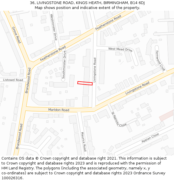 36, LIVINGSTONE ROAD, KINGS HEATH, BIRMINGHAM, B14 6DJ: Location map and indicative extent of plot