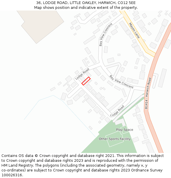 36, LODGE ROAD, LITTLE OAKLEY, HARWICH, CO12 5EE: Location map and indicative extent of plot