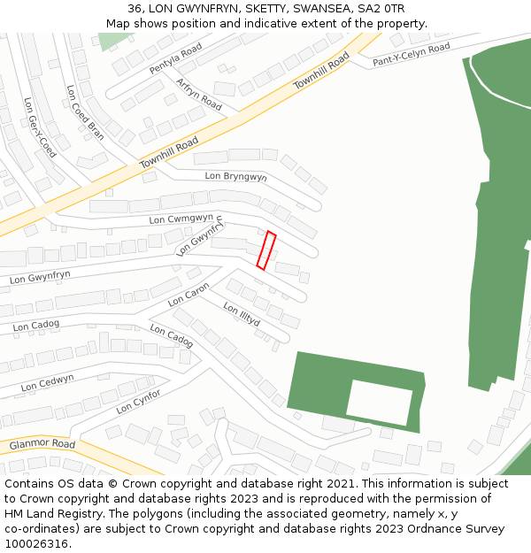 36, LON GWYNFRYN, SKETTY, SWANSEA, SA2 0TR: Location map and indicative extent of plot